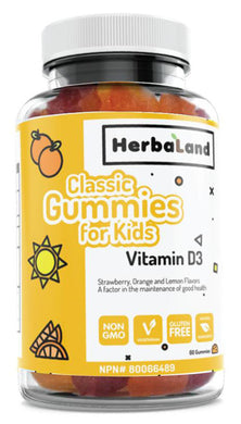 HERBALAND Classic Gummy For Kids Vitamin D (Orange, Lemon & Strawberry - 60 gummies)