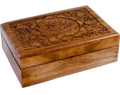 KHEOPS Wood Lined Box Carved Lotus (5? X 7?)